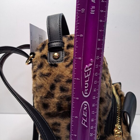 Betsey Johnson Mini Kitsch Faux Fur Cat Leopard Backpack Crossbody & Earbud Case - Picture 8 of 16